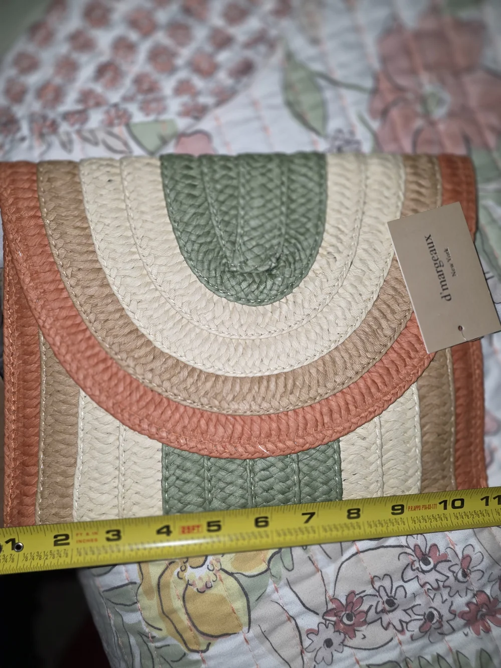 Multicolor Woven Envelope Clutch - Green, Cream & Tan